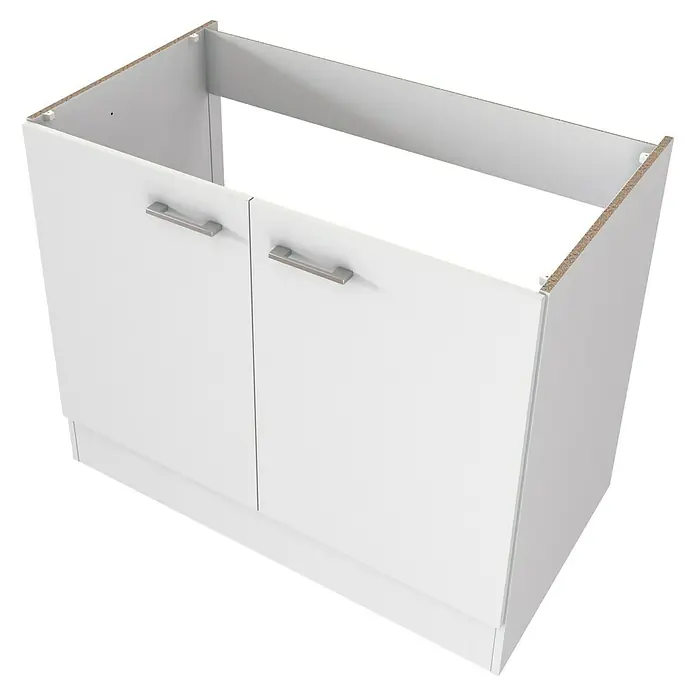 Flex-Well Lucca Kunststoff-Mehrzweckschrank Typ 1 -  - Weißer Küchenunterschrank mit zwei Türen und silbernen Griffen.