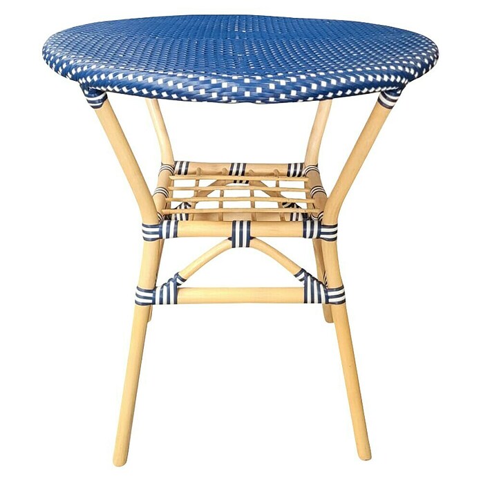 Sunfun Okrogla vrtna miza Alma  (Ø x V: 70 x 75 cm, Bela, Modra, Naravni in umetni ratan) | 8251 - Tische Rattan | ICAA - Sommermöbel Tische | ICA - Sommermöbel | IC - Freizeit im Garten | I - Stadtgarten | BAUHAUS