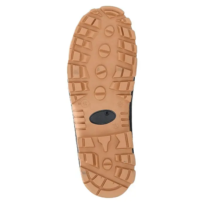 Black Fox Gummistiefel Howson - Schuhgröße: 45, Grau - Hellbraune Stiefelsohle mit robustem Profil und tiefen Stollen. Größe EU 42 sichtbar.
