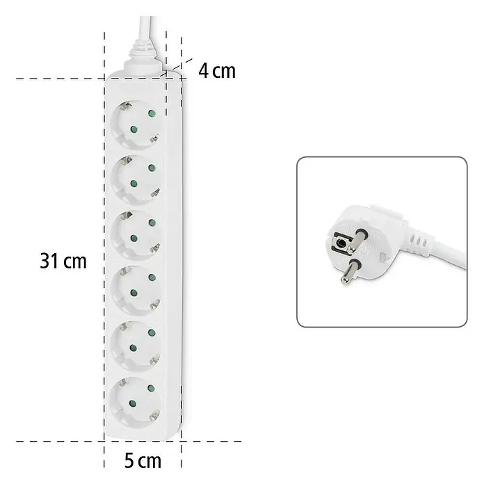 Hama Steckdosenleiste 0030529 - Anzahl Steckdosen: 6 Stück, Kabellänge: 1,4 m, IP20, Weiß - Weiße 6-fach Schuko-Steckdosenleiste aus Kunststoff.