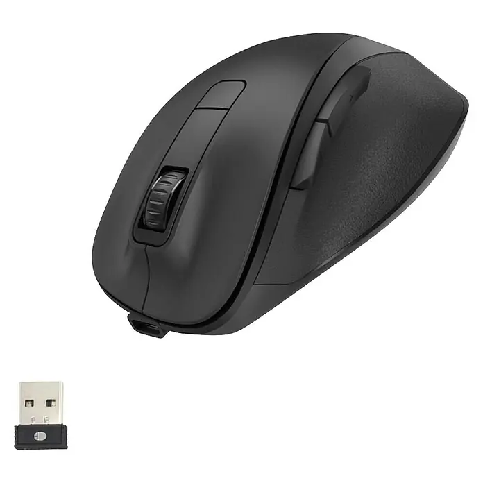 Hama PC-Maus ergonomisch kabellos - Schwarz, 12 x 8,5 x 4,2 cm - Schwarze kabellose Computermaus mit Scrollrad und Seitentasten, zusammen mit passendem USB-Empfänger.
