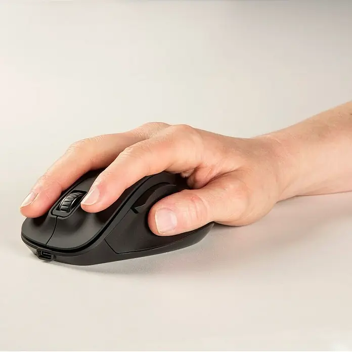 Hama PC-Maus ergonomisch kabellos - Schwarz, 12 x 8,5 x 4,2 cm - Schwarze Computermaus, von einer Hand bedient.