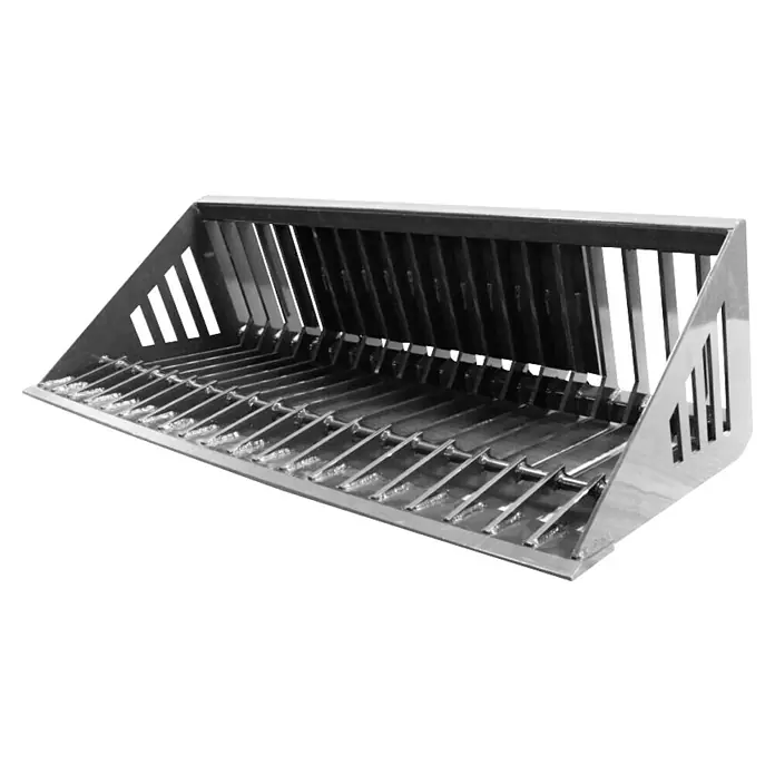 HZC Power Steinschaufel KLSS200 - Passend für: HZC Power Kompaktlader KLB200 und KLD200 - Metallgrauer Schwerlast-Sieblöffel für Bagger, mit robusten Siebstäben.