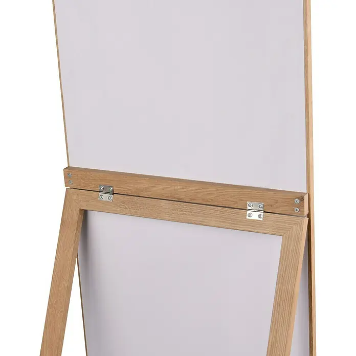 Standspiegel Harriet - 40 x 150 cm, Natur, Holz - Hellbraune Staffelei mit weißen Tafeln und Metallscharnieren.
