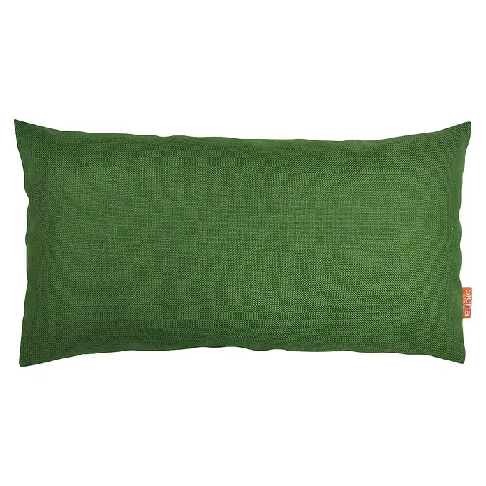 Siena Garden Kissen BELLA - 25 x 45 cm, Grün, Rechteckig - Rechteckiges olivgrünes Kissen aus gewebtem Stoff mit kleinem orangefarbenen Markenetikett.