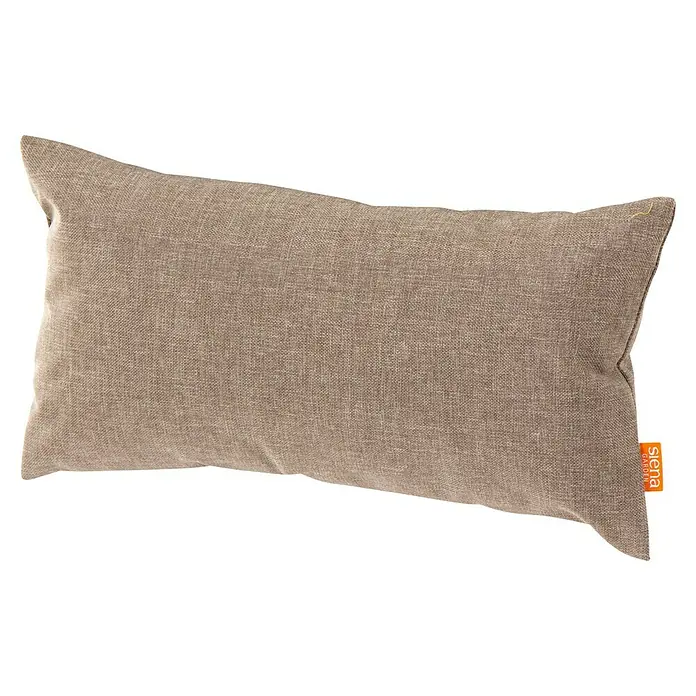 Siena Garden Kissen - 25 x 45 cm, Taupe, Rechteckig - Hellbraunes, rechteckiges Kissen in Leinenoptik mit sichtbarer Stofftextur und Markenetikett an der Seite.