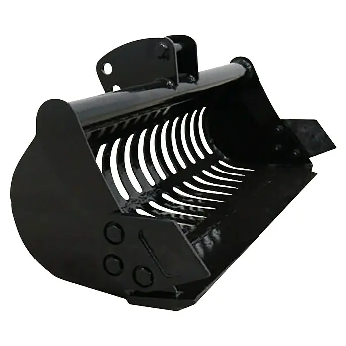 HZC Power Siebschaufel SBBS810 - 810 mm, Passend für: Alle HZC Power Minibagger - Schwarzer Metallsieblöffel für Bagger, mit Lamellenstruktur zum Sieben von Materialien.