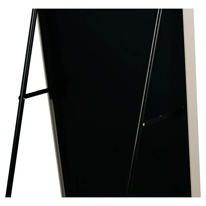 Standspiegel Elina - 40 x 160 cm, Sand, Metall - Rückansicht eines Standspiegels mit hellbeigem Rahmen und schwarzem Metallständer.