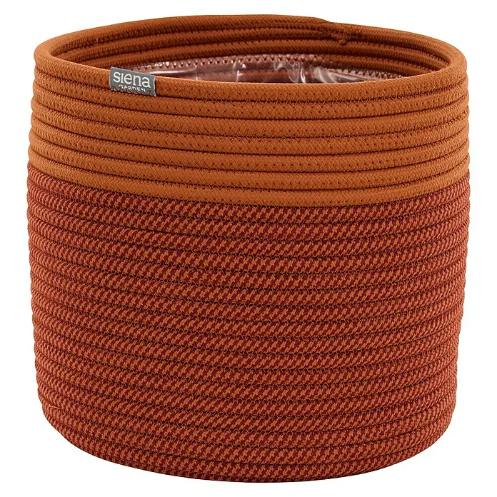Siena Garden Pflanztopf FIORA - Rot mix, 1 Stk., Max. Außendurchmesser: 26 cm, Höhe: 25,5 cm - Zweifarbiger geflochtener Seil-Pflanztopf in Braun und gemustertem Rotbraun mit Innenauskleidung.
