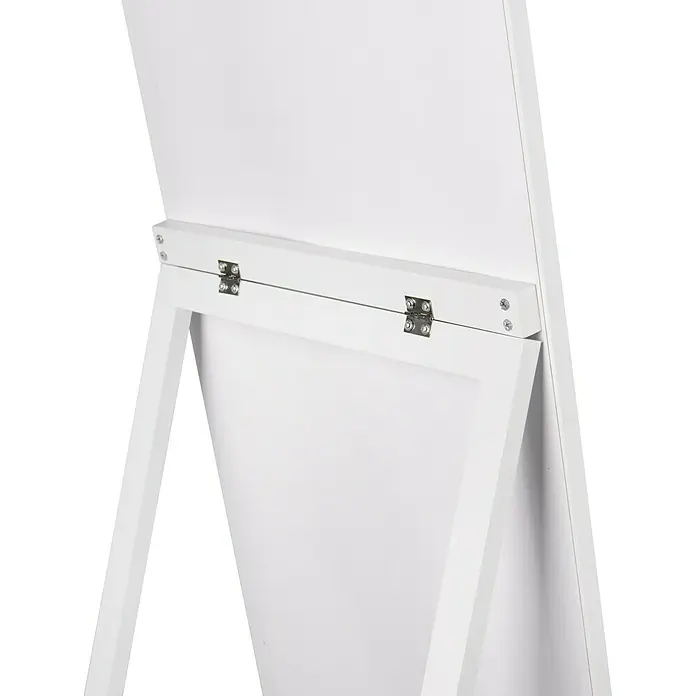 Standspiegel Harriet - 40 x 150 cm, Weiß, Holz - Rückansicht eines weißen Standspiegels oder Schranks mit klappbarem Ständer und Sicherungsseil.