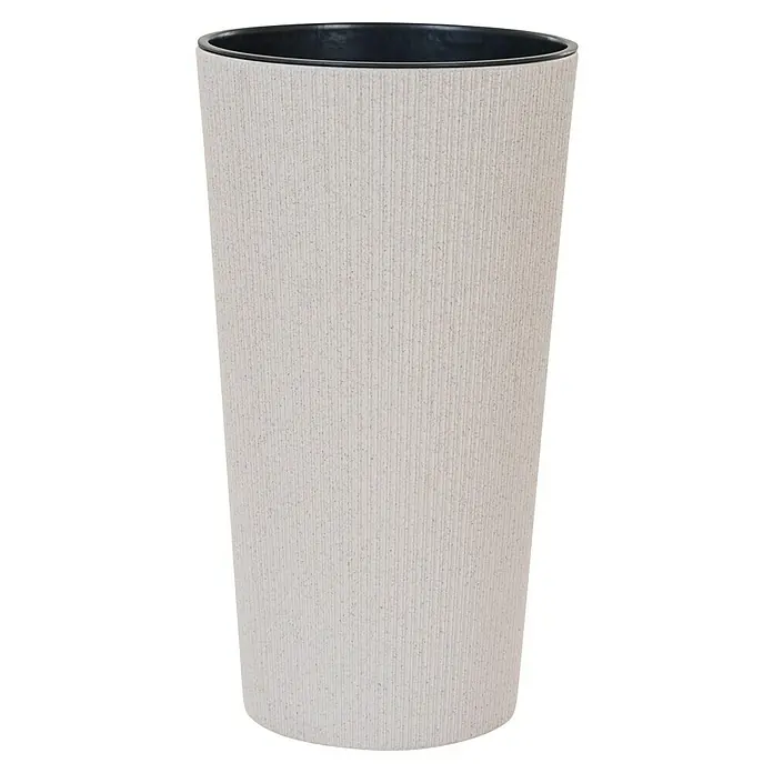 Siena Garden Pflanztopf LOCON STRIPE - Creme, 1 Stk., Außenmaß (Ø x H): 25 x 46,5 cm - Hoher, hellgrauer geriffelter Blumentopf mit dunklem Innenrand.