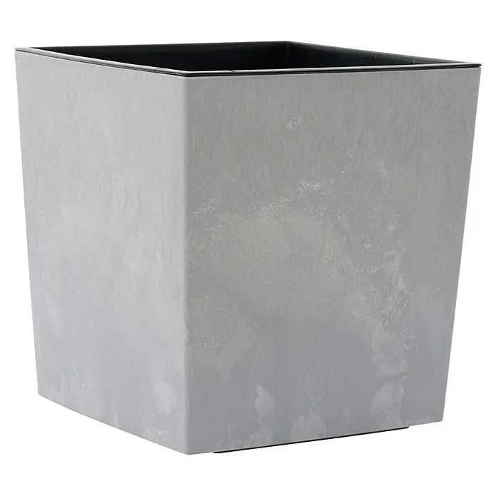 Siena Garden Pflanztopf NIZZA STONE - Grau, Außenmaß (L x B x H): 25 x 25 x 26 cm, 1 Stk. - Quadratischer grauer Pflanzkübel mit marmorierter Oberfläche und schwarzem Innenrand.