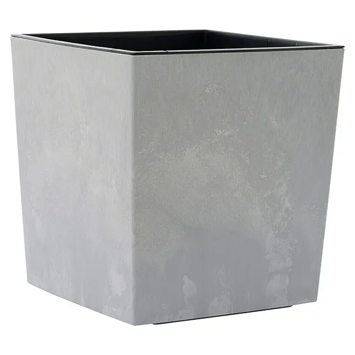 Siena Garden Pflanztopf NIZZA STONE - Grau, Außenmaß (L x B x H): 30 x 30 x 31 cm, 1 Stk. - Quadratischer grauer Pflanztopf mit strukturierter Oberfläche und schwarzem Inneneinsatz.