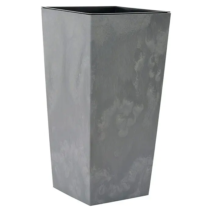 Siena Garden Pflanztopf NIZZA STONE - Grau, Außenmaß (L x B x H): 35 x 35 x 68 cm, 1 Stk. - Hoher, grauer, rechteckiger Pflanzkübel mit strukturierter, marmorierter Oberfläche und schwarzem Innenrand, leicht nach unten verjüngt.