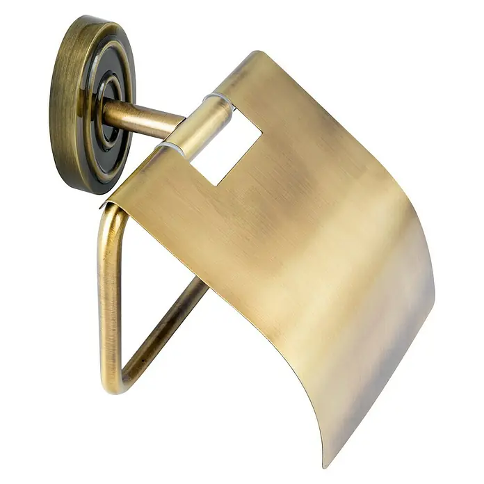 Bath Stage B-Gold Portarrollos papel higiénico - Oro viejo - Un detallado portarrollos de papel higiénico en bronce con tapa, diseñado para baños elegantes, funcionalidad y estética.
