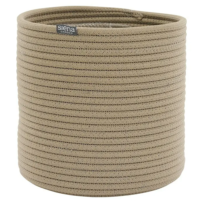 Siena Garden Pflanztopf FIORA - Creme, 1 Stk., Max. Außendurchmesser: 32 cm, Höhe: 30,5 cm - Hellbeiger Korb aus gewebtem Seil mit „siena GARDEN“-Etikett, für Aufbewahrung oder Pflanzen.