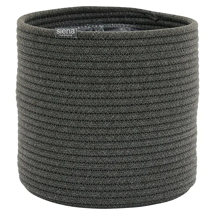 Siena Garden Pflanztopf FIORA - Anthrazit, 1 Stk., Max. Außendurchmesser: 20 cm, Höhe: 20,5 mm - Runder grauer Korb aus geflochtenem Seil.