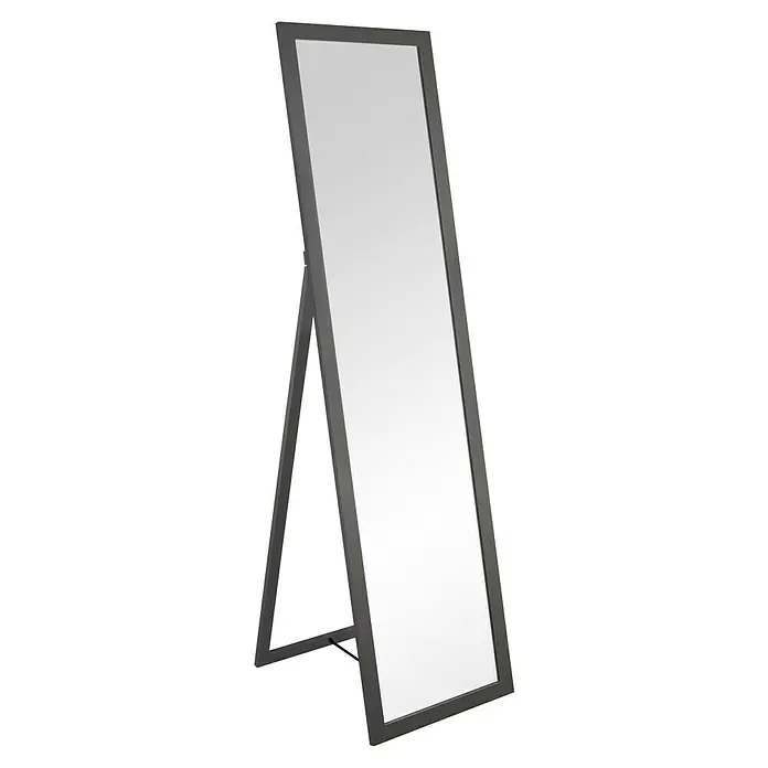Standspiegel Harriet - 40 x 150 cm, Anthrazit, Holz - Stehender Ganzkörperspiegel mit dunkelgrauem Rahmen und verstellbarem Ständer.