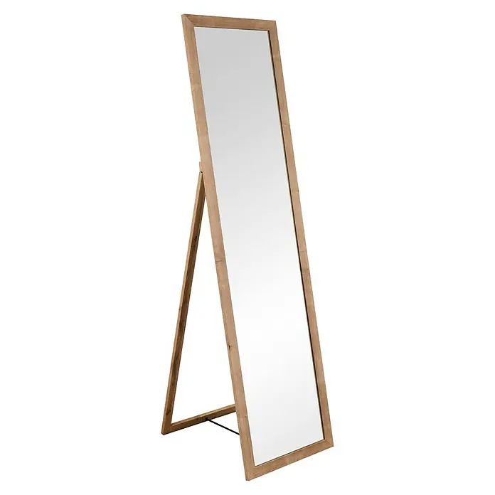 Standspiegel Harriet - 40 x 150 cm, Natur, Holz - Stehender Ganzkörperspiegel mit hellbraunem Holzrahmen und A-Rahmen-Stütze.