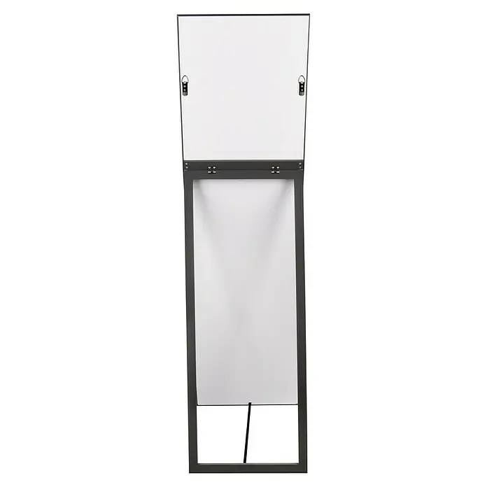 Standspiegel Harriet - 40 x 150 cm, Anthrazit, Holz - Offener, grauer Flipchart-Ständer mit zwei weißen Tafeln, bereit zur Präsentation.