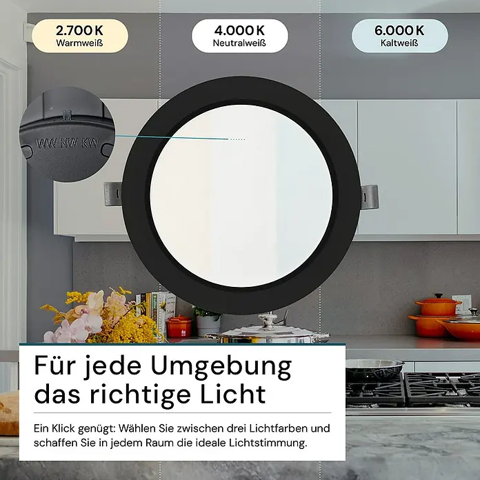 Luxula LED-Einbauleuchte - 24 W, Schwarz, Weiß, Mehrfarbig