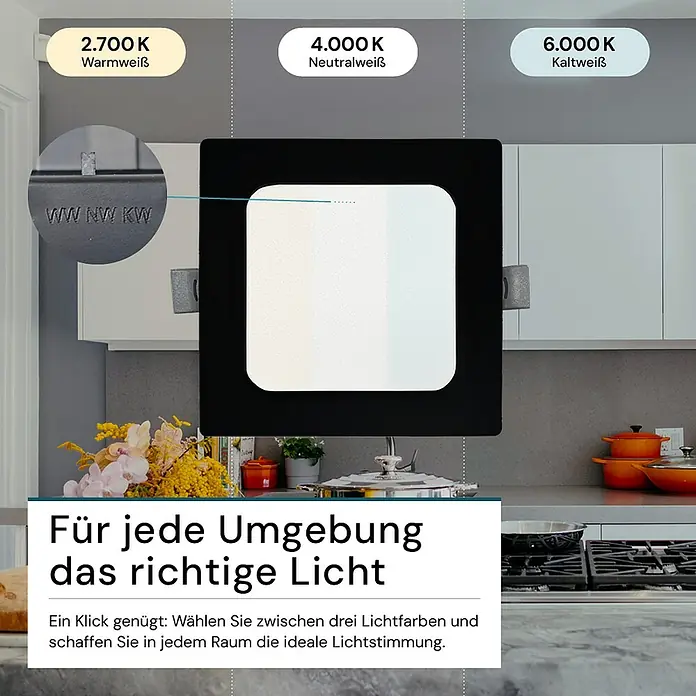 Luxula LED-Einbauleuchte - 12 W, Schwarz, Weiß, Mehrfarbig