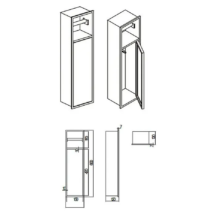Hornacina Egean - L x An x Al: 10 x 17 x 60 cm, Acero inoxidable, Oro - Armario de baño estrecho (Al60xAn15xF12cm) con portarrollos integrado y compartimento de almacenamiento inferior.