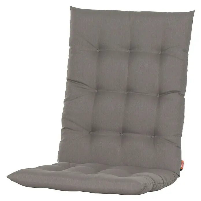 Siena Garden Atria Sitzauflage - L x B x H: 110 x 48 x 6 cm, Taupe, Polyester, 1 Stk. - Graues getuftetes Stoff-Stuhlkissen mit Siena Garden Etikett.