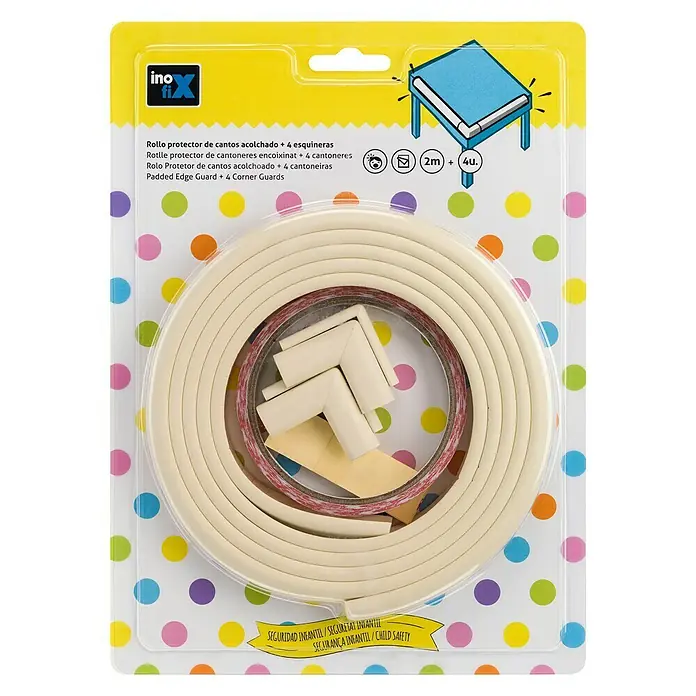 Inofix Protector para esquina 5004-2- - Blanco, 5 pzs. - Juego de protección de bordes: rollo de borde acolchado + 4 protectores de esquina para la seguridad infantil. ¡Ideal para el hogar!