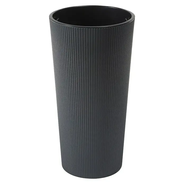 Siena Garden Pflanztopf LOCON STRIPE - Anthrazit, 1 Stk., Außenmaß (Ø x H): 25 x 46,5 cm - Hoher, dunkelgrauer zylindrischer Pflanztopf mit vertikal geriffelter Textur.