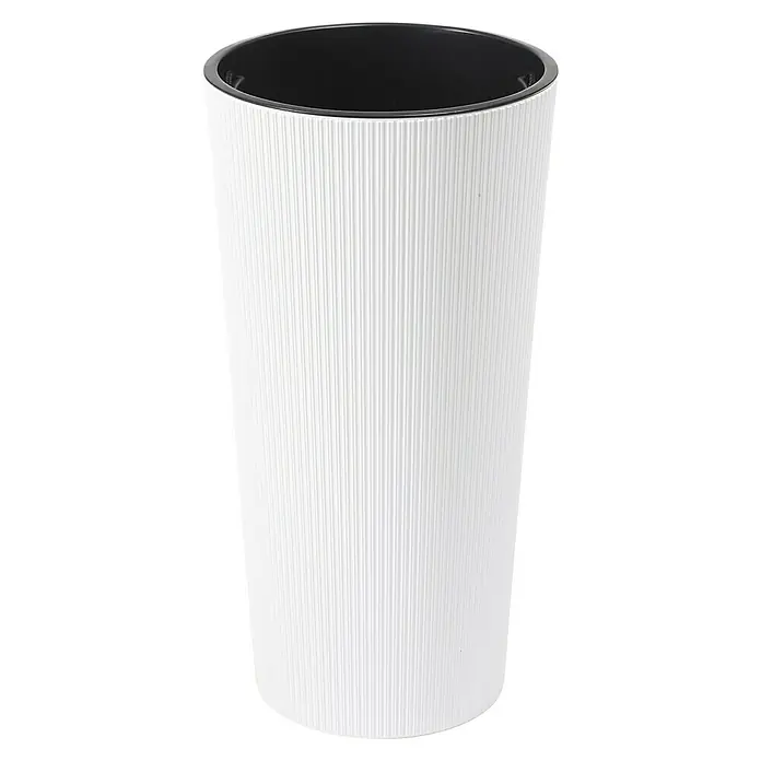 Siena Garden Pflanztopf LOCON STRIPE - Weiß, 1 Stk., Außenmaß (Ø x H): 25 x 46,5 cm - Hoher weißer gerippter Topf mit schwarzem Inneneinsatz.