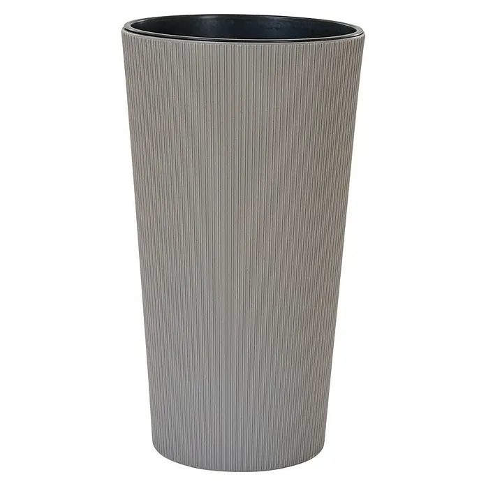 Siena Garden Pflanztopf LOCON STRIPE - Grau, 1 Stk., Außenmaß (Ø x H): 30 x 57 cm - Grauer gerippter Pflanztopf mit schwarzem Innentopf.