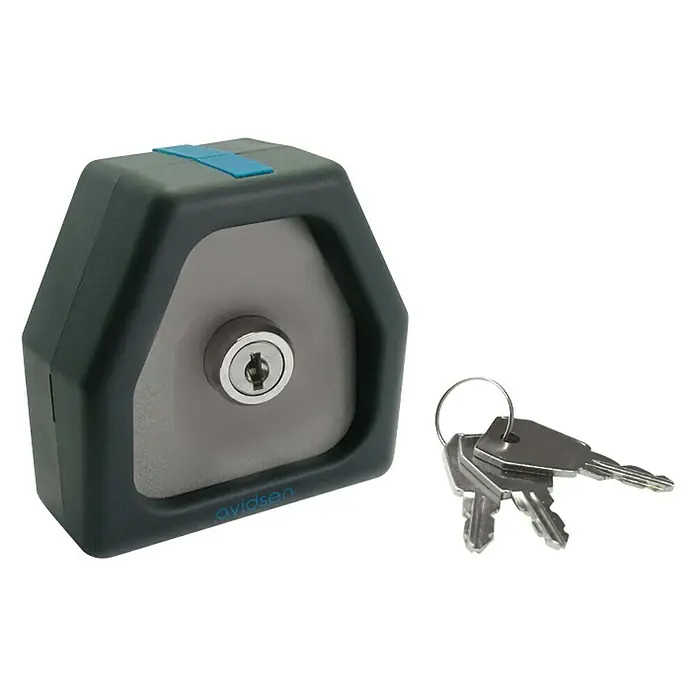 Interruptor con llave para puertas de garaje - Tipo de montaje: Atornillado - Una caja fuerte para llaves Avidsen con llavero, perfecta para guardar llaves de forma segura en exteriores.