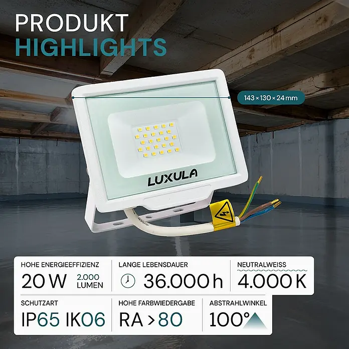 Luxula LED-Strahler - 20 W, 2.000 lm, IP65