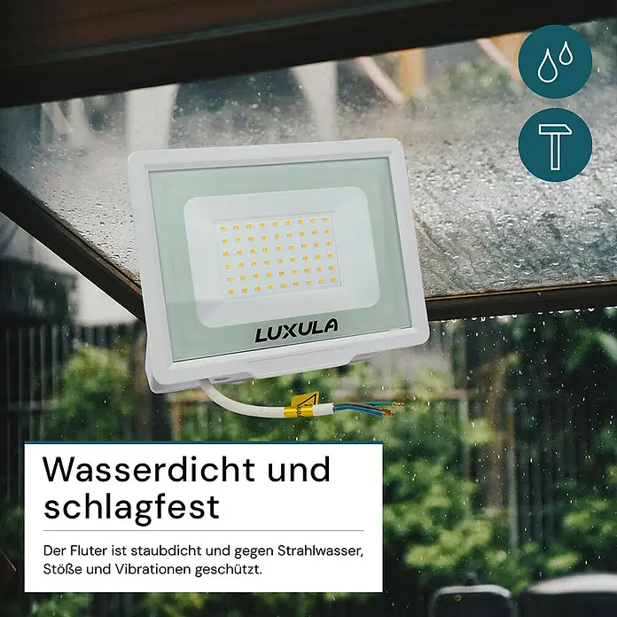 Luxula LED-Strahler - 50 W, 5.000 lm, L x B x H: 21,7 x 2,6 x 18,5 cm, IP65