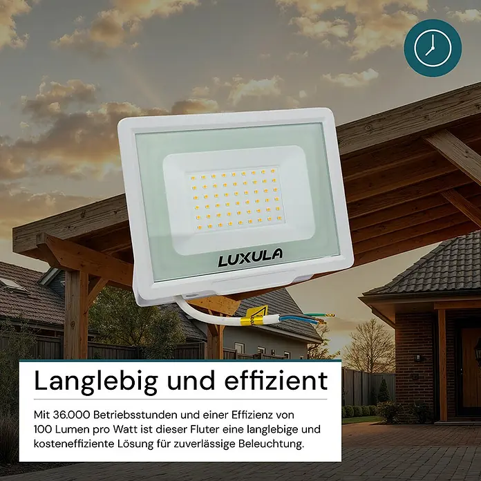 Luxula LED-Strahler - 50 W, 5.000 lm, L x B x H: 21,7 x 2,6 x 18,5 cm, IP65