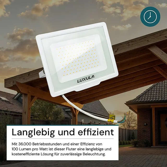 Luxula LED-Strahler - 100 W, 10.000 lm, L x B x H: 28,7 x 3,2 x 23,2 cm, IP65