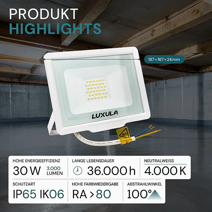 Luxula LED-Strahler - 30 W, 3.000 lm, IP65
