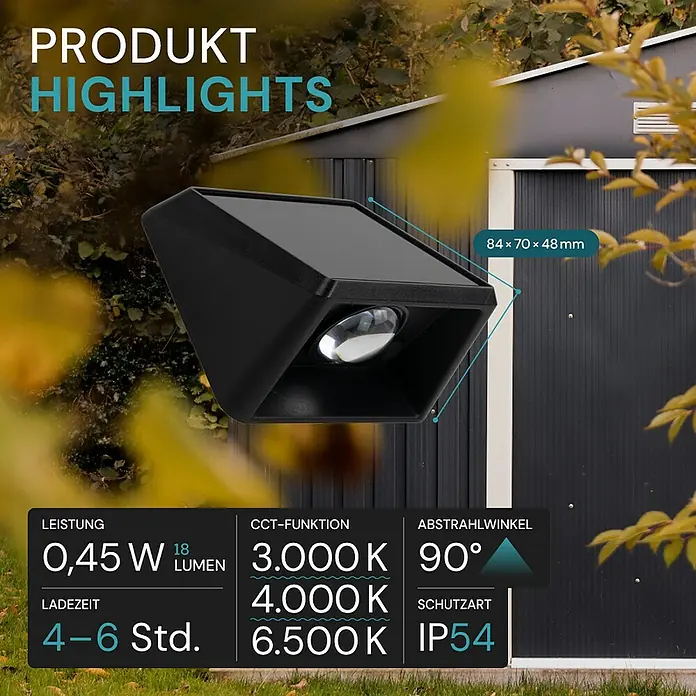 Luxula Solar-Außenwandleuchte - L x B x H: 8,4 x 7 x 4,8 cm, Schwarz, IP54