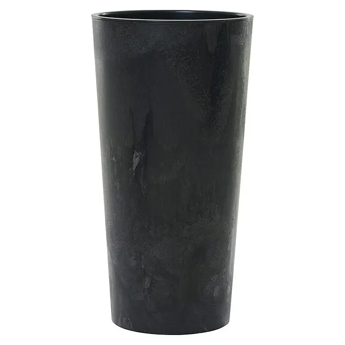 Siena Garden Pflanztopf LOCON STONE - Schwarz, Außenmaß (Ø x H): 25 x 46,5 cm, Kunststoff, 1 Stk. - Dunkelgrauer, marmorierter zylindrischer Blumentopf.