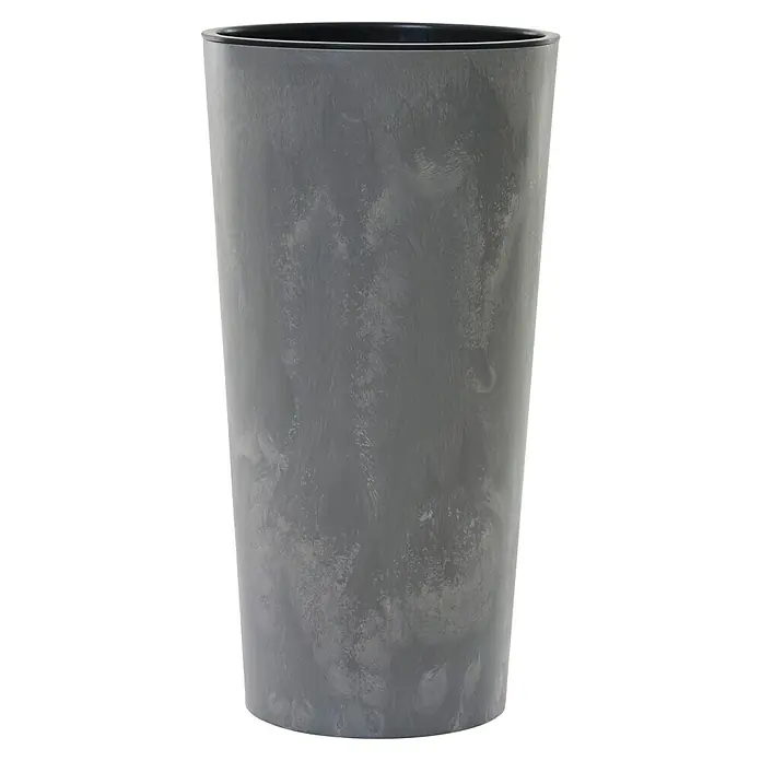 Siena Garden Pflanztopf LOCON STONE - Grau, Außenmaß (Ø x H): 30 x 57 cm, Kunststoff, 1 Stk. - Zylindrischer grauer Pflanztopf mit Marmoreffekt und schwarzem Innenrand.