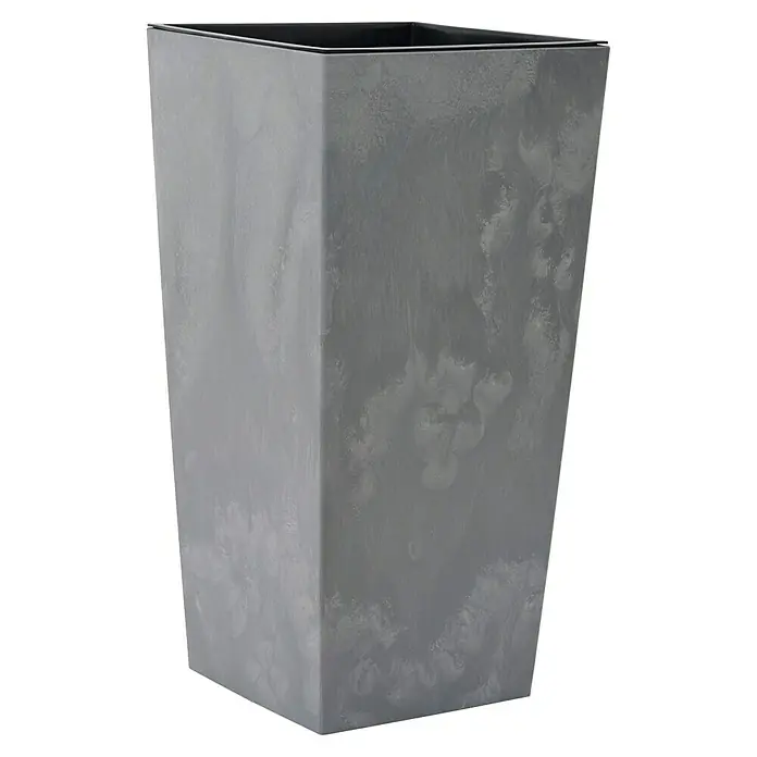 Siena Garden Pflanztopf NIZZA STONE - Grau, Außenmaß (L x B x H): 25 x 25 x 46,5 cm, 1 Stk. - Hoher, rechteckiger grauer marmorierter Pflanzkübel mit schwarzem Innenraum.