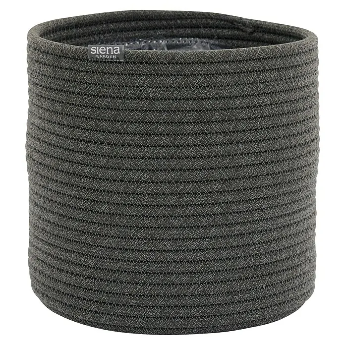 Siena Garden Pflanztopf FIORA - Anthrazit, 1 Stk., Max. Außendurchmesser: 26 cm, Höhe: 25,5 cm - Dunkelgrauer geflochtener Seilkorb mit "siena GARDEN"-Etikett, für Pflanzen oder Aufbewahrung.
