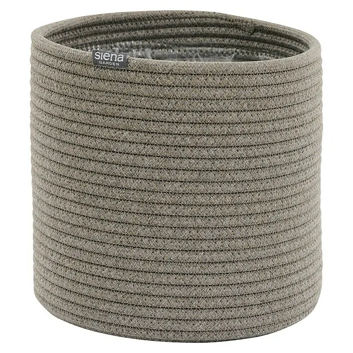 Siena Garden Pflanztopf FIORA - Grau, 1 Stk., Max. Außendurchmesser: 20 cm, Höhe: 20,5 cm - Runder, hellbrauner geflochtener Seil-Pflanzkorb mit 'siena GARDEN' Etikett.