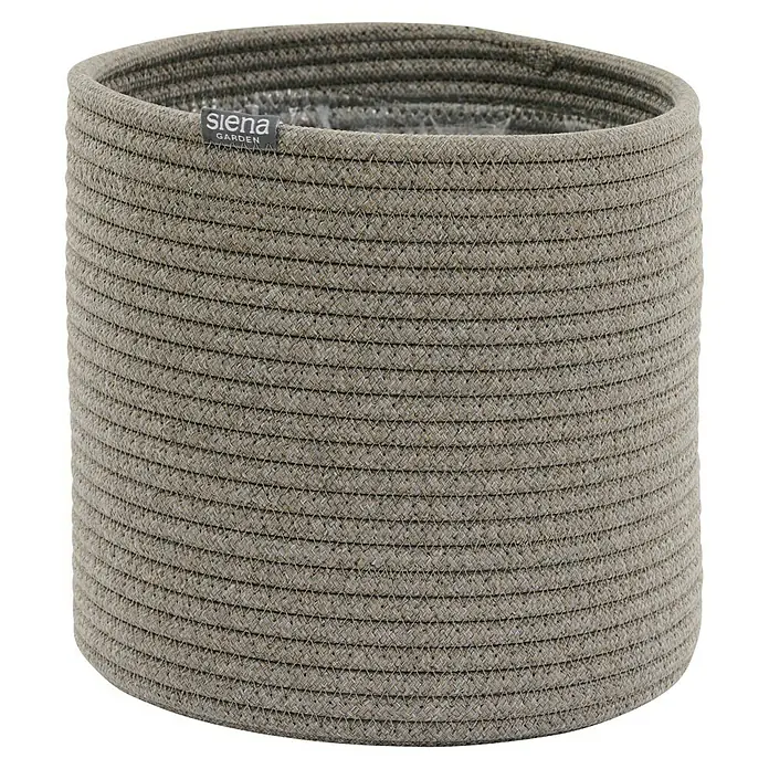 Siena Garden Pflanztopf FIORA - Grau, 1 Stk., Max. Außendurchmesser: 26 cm, Höhe: 25,5 cm - Heller geflochtener Seil-Pflanztopf in Beige mit "Siena GARDEN" Etikett.