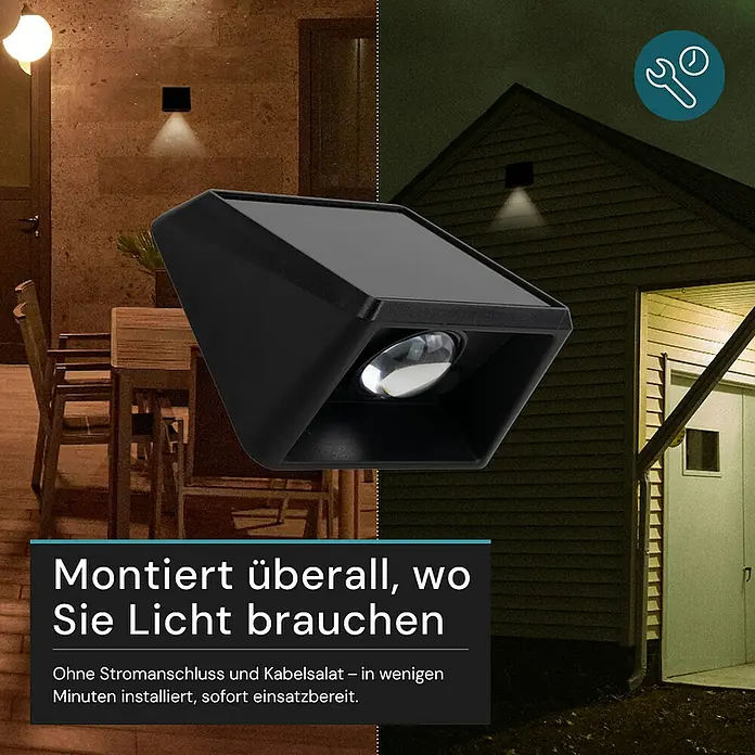 Luxula Solar-Außenwandleuchte - L x B x H: 8,4 x 7 x 4,8 cm, Schwarz, IP54