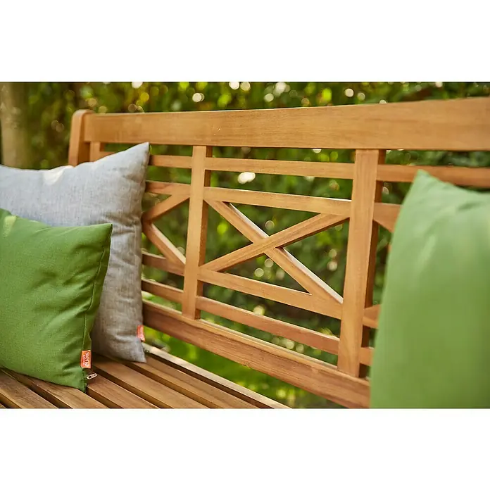 Siena Garden Kissen PRIME - 45 x 45 cm, Silber, Quadratisch - Gartenbank aus Holz mit Zierlehne, grünen und grauen Kissen.