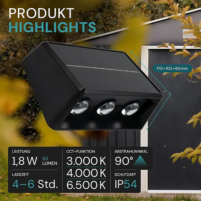 Luxula Solar-Außenwandleuchte - Schwarz, IP54