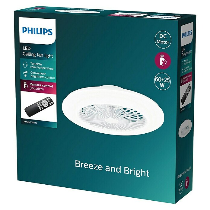 Philips Ventilador de techo Amigo (Blanco, 57,7 cm, 60 W, Blanco cálido) | BAUHAUS