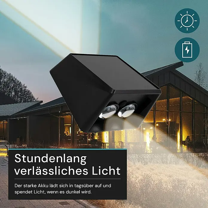 Luxula Solar-Außenwandleuchte - L x B x H: 10,7 x 9,8 x 6,4 cm, Schwarz, IP54